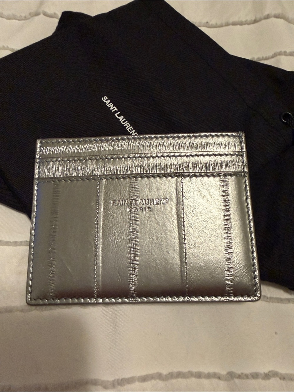 Saint Laurent metallic silver card holder
